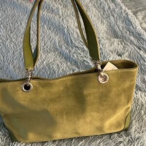 J JILL NWT STUNNING SUEDE/ LEATHER GREEN CHARTREUSE SATCHEL HANDBAG